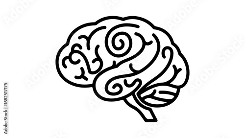 Simple black and white line art icon of a human brain.