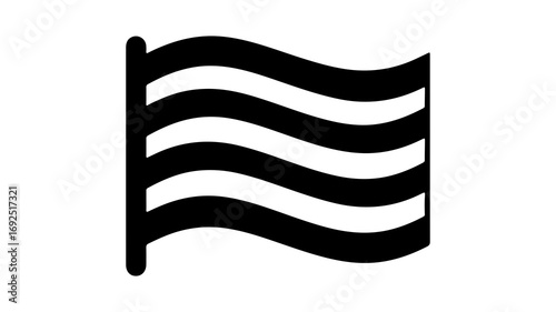 Simple black and white wavy striped flag icon.