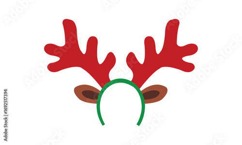 Festive reindeer antler headband with red antlers and brown ears on a green band. Perfect Christmas accessory illustration for holiday celebrations, party decorations, and seasonal design projects.