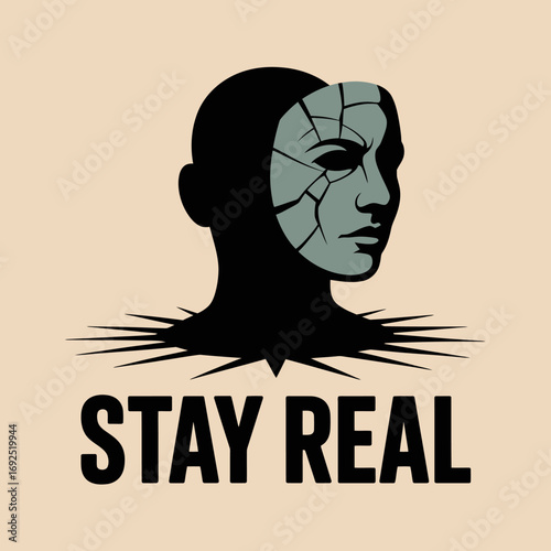 Cracked mask falling away revealing true self identity crisis symbolism concept design vector