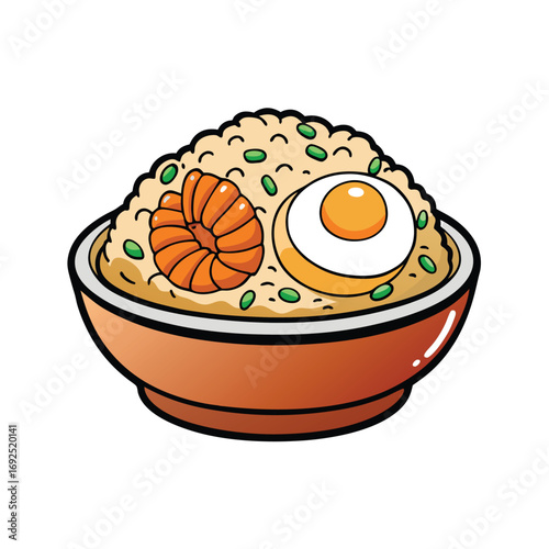 Nasi goreng fried rice with egg and shrimp delicious asian cuisine food illustration