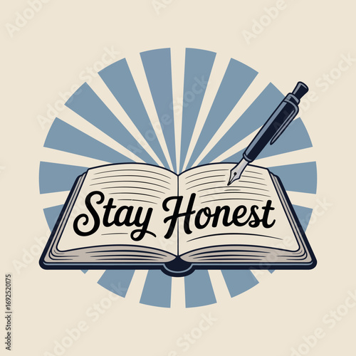 Open journal with pen writing stay honest message inspiring quote for creativity learning and personal growth concept vector