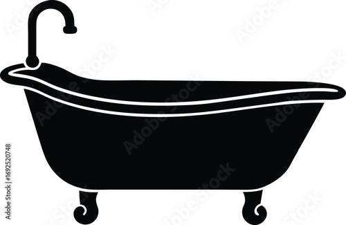 Vector Illustration of a Baby Bathtub Silhouette, Newborn Baby Bath Time Silhouette Vector Art