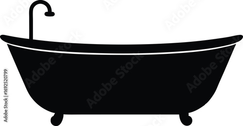 Vector Illustration of a Baby Bathtub Silhouette, Newborn Baby Bath Time Silhouette Vector Art