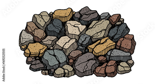 Illustration showing a pile of various sized and colored rocks stones