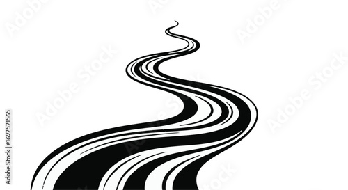 Abstract flowing black lines creating a dynamic path on a white background