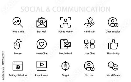 Professional Social and Communication Media Line Icon Collection with Modern Minimalist Design for Creative Digital Visual Resources
