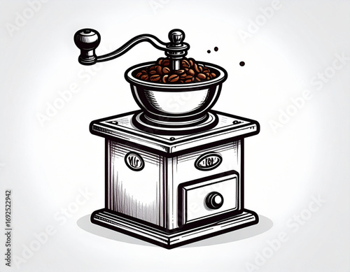 a manual coffee grinder with coffee beans inside