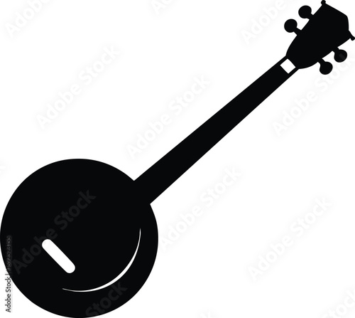 Banjo Silhouette Vector Illustration. Black Banjo Silhouette, Isolated on White Background