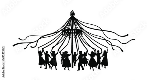 Joyful dancers celebrate tradition around a maypole with flowing ribbons