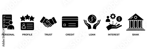 Microcredit icon set vector illustration concept for personal, profile, trust, credit, loan, interest and bank