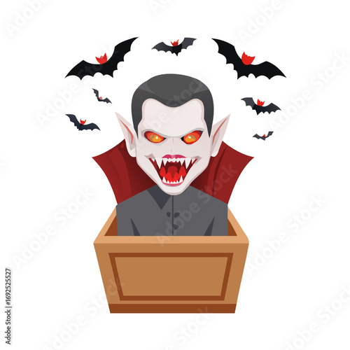 vampire in coffin with bats, halloween cartoon clip art preview
