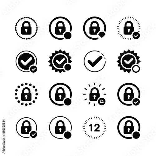 Collection of online security and protection icons for digital safety and privacy assurance silhouette vector illustration white background
