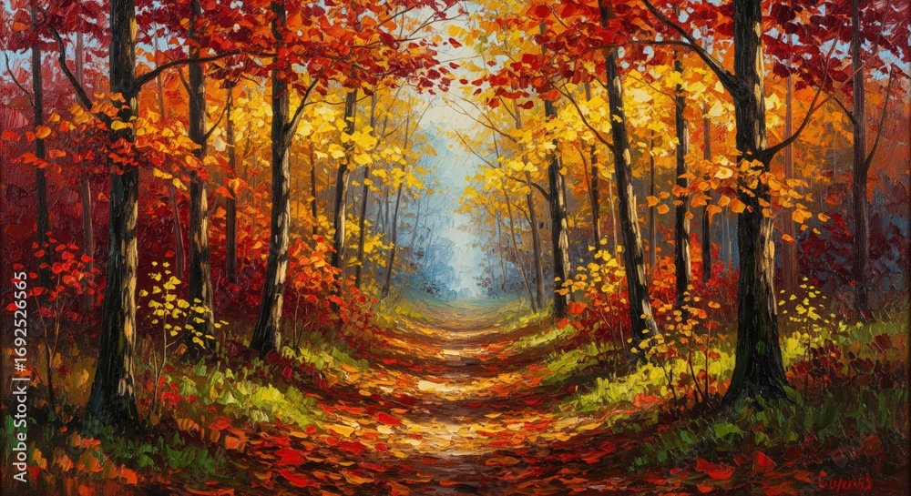 Obraz premium Autumn Forest Oil Painting 