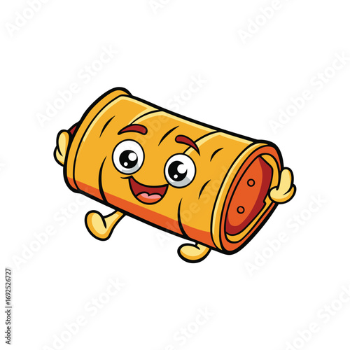 A delicious golden brown sausage roll with a flaky pastry crust presented on a clean white background for culinary design