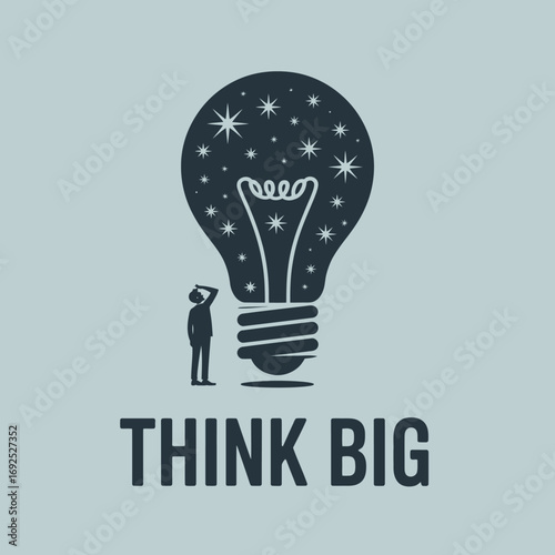 Conceptual light bulb silhouette filled with stars symbolizing big ideas innovation and creativity with a small person looking up inspiration concept vector