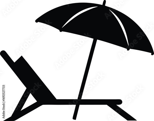 Beach Umbrella and Chair Silhouette Vector Illustration. Beach Chair and Umbrella Silhouette, Vector Art