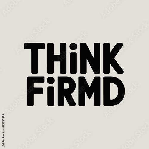 Bold black text 'think firmd' emphasizing strong thoughts and firm decisions in a clear design vector