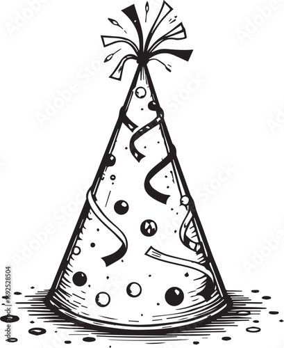 Festive Party Hat: A whimsical illustration of a classic party hat, adorned with celebratory embellishments, perfect for evoking the joy and excitement of a special occasion.