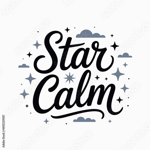 Inspiring starry night calm typography design celebrating peace and tranquility with celestial elements and gentle cloud accents vector