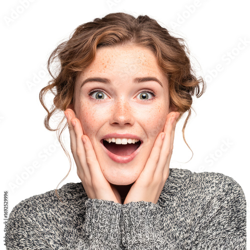 Realistic Portrait of Smiling Woman in Joyful Expression on Transparent Background
