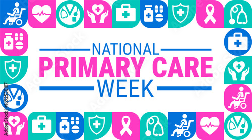 National Primary Care Week geometric shape pattern background, banner, card or poster design template is observed every year during October, to raise awareness about the mission. Vector illustration.