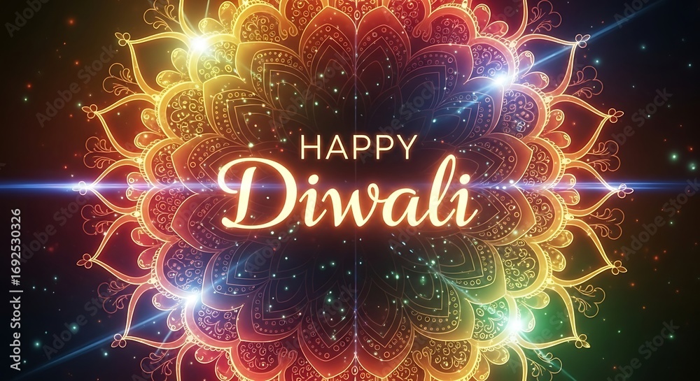 Obraz premium Vibrant Diwali Mandala Design with Happy Diwali Greeting