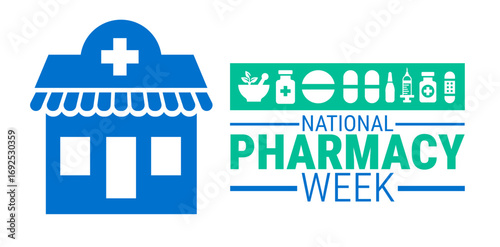 National Pharmacy Week background, banner, card or poster design template is observed every year during October, to raise awareness about the mission. Vector illustration.