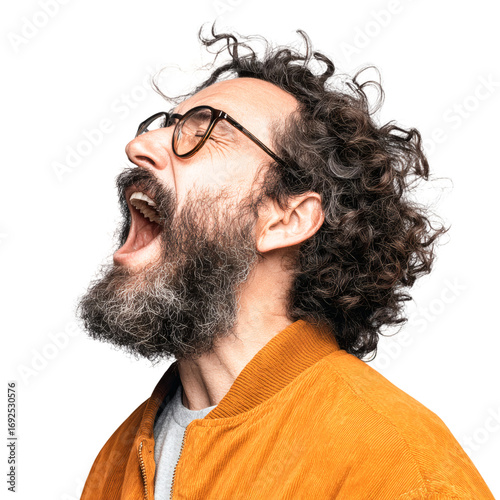 Sleepy Male Yawning with Glasses Portrait on Transparent Background