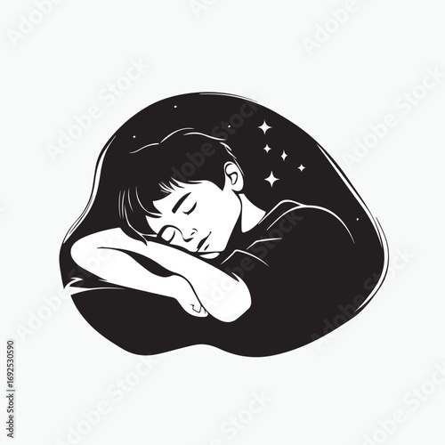 illustration of a boy sleeping at night
