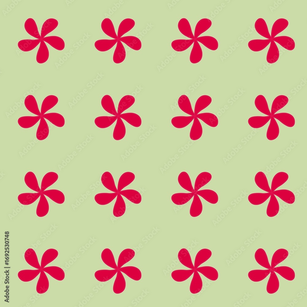 Fototapeta premium illustration red flower. Hand Drawn Flowers. Red flower seamless pattern. red flower icon with green background.