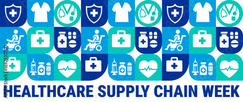 Healthcare Supply Chain Week Geometric shape pattern background, banner, card or poster design template is observed every year during October, to raise awareness about the mission.
