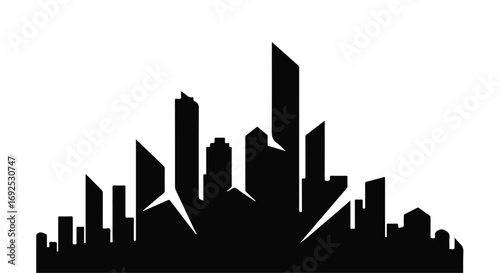 Modern cityscape silhouette under a bright sky, symbolizing urban growth and ambition.