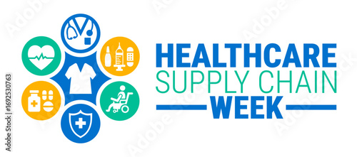 Healthcare Supply Chain Week background, banner, card or poster design template is observed every year during October, to raise awareness about the mission. Vector illustration.