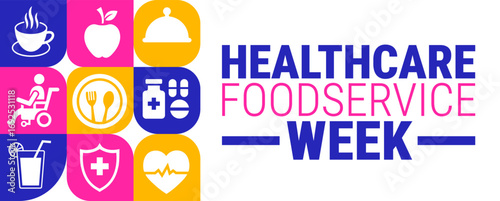healthcare foodservice week Geometric shape pattern background, banner, card or poster design template is observed every year during October, to raise awareness about the mission.