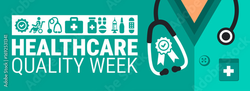 healthcare quality week background, banner, card or poster design template is observed every year during October, to raise awareness about the mission. Vector illustration.