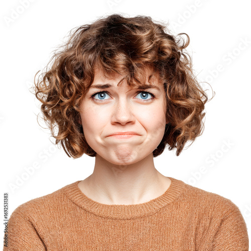 Funny Woman Frowning Expression Portrait on Transparent Background