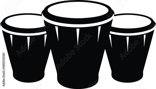 Bongo Drums Silhouette Vector, Percussion Instrument Icon on White Background
