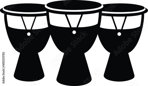 Bongo Drums Silhouette Vector, Percussion Instrument Icon on White Background