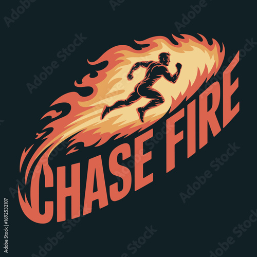Dynamic silhouette of a runner in flames on dark green background evokes speed power and motivation for sport fitness and competition vector