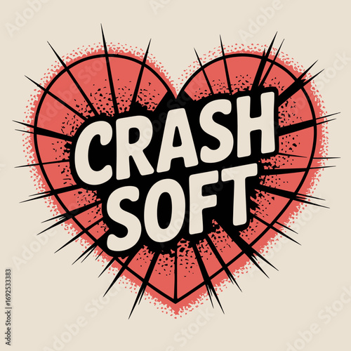 Broken heart shattered glass effect with bold text crash soft representing emotional turmoil and impactful breakup vector