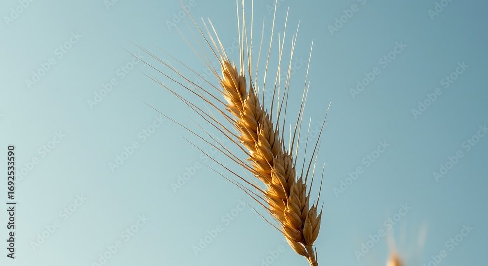 Obraz premium Golden Wheat Against a Clear Blue Sky.