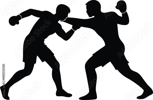 Graphic Boxers Fighting Icon, Clean Black Combat Silhouette