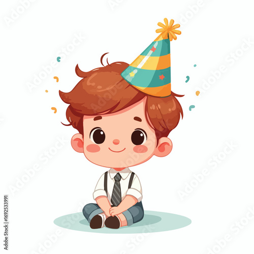 Vector image of a little boy wearing a birthday hat