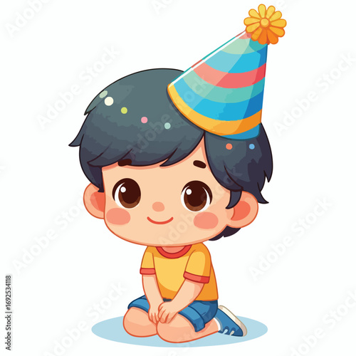 Vector image of a little boy wearing a birthday hat