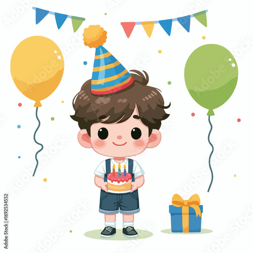 Vector image of a little boy wearing a birthday hat