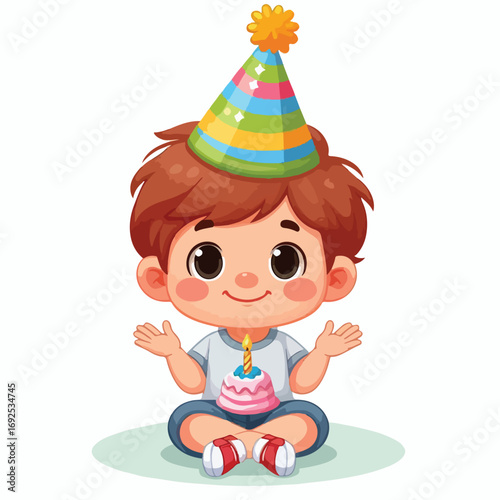 Vector image of a little boy wearing a birthday hat