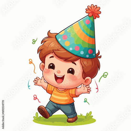 Vector image of a little boy wearing a birthday hat