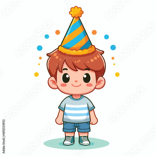 Vector image of a little boy wearing a birthday hat