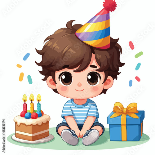 Vector image of a little boy wearing a birthday hat